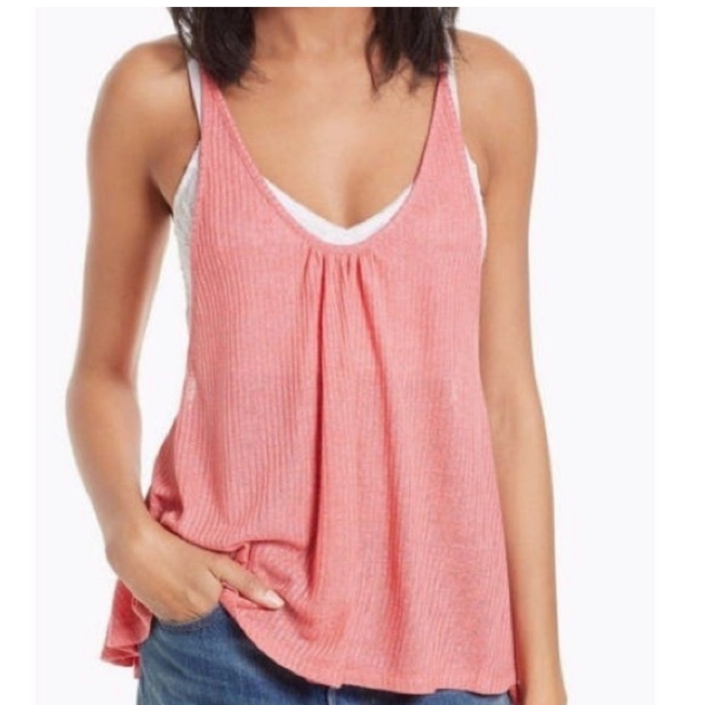 Free People Sz XS Tank Top Wear Me Now Coral Boho Summer Western Southwestern
